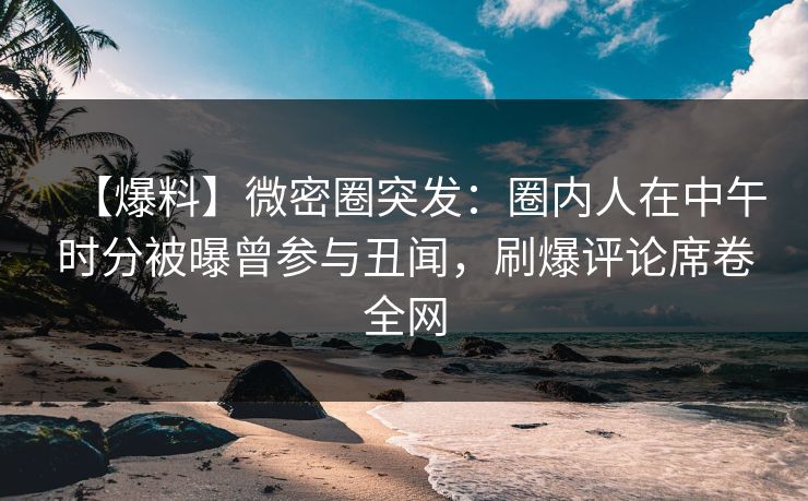【爆料】微密圈突发：圈内人在中午时分被曝曾参与丑闻，刷爆评论席卷全网