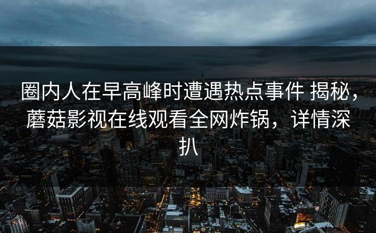 圈内人在早高峰时遭遇热点事件 揭秘，蘑菇影视在线观看全网炸锅，详情深扒